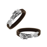 Handcrafted Brown Leather bracelet with Sterling Silver dragon clasp and Garnet Quartz Eye, made in Bali.